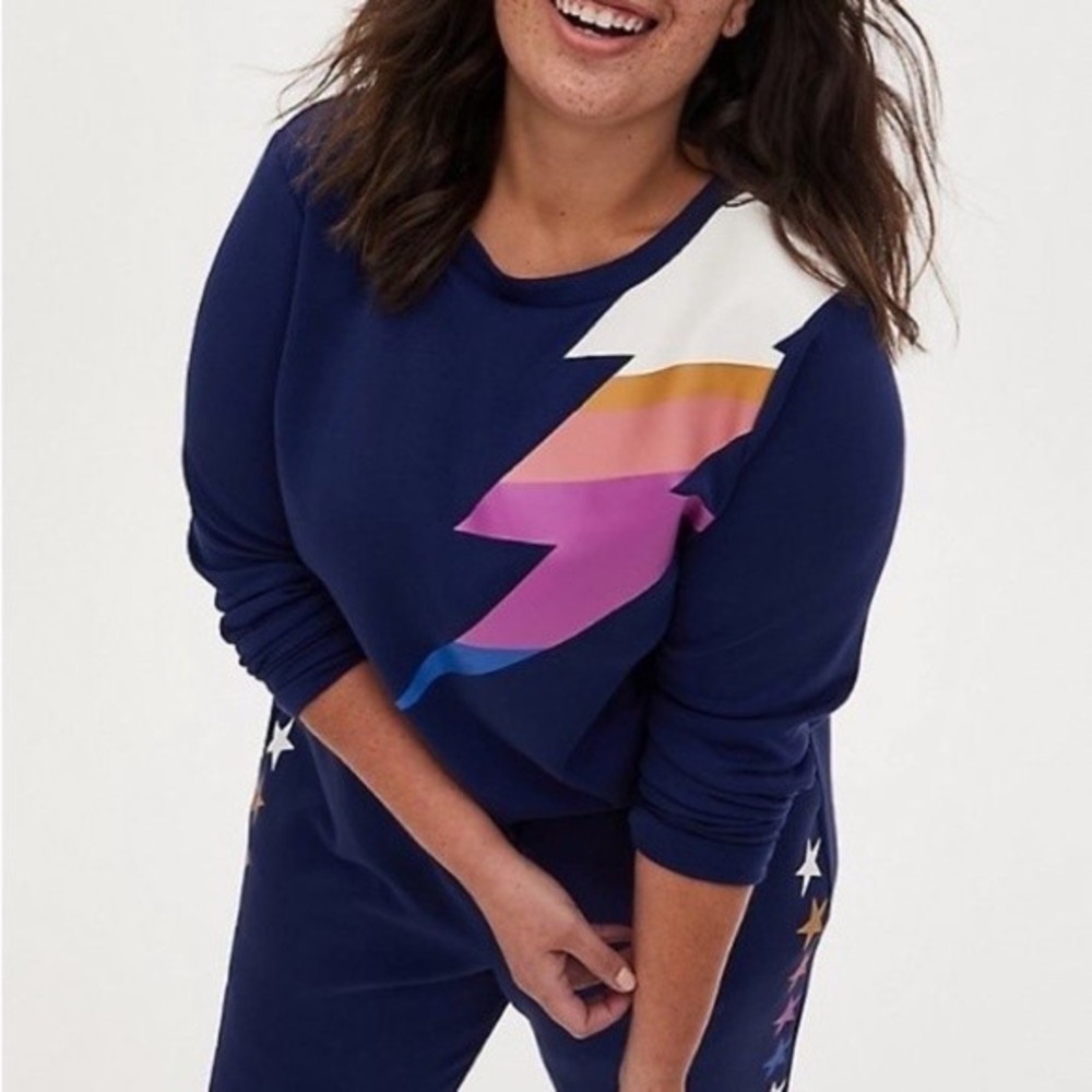 torrid Navy Sweatshirt with Multi-Color Lightning Bolt